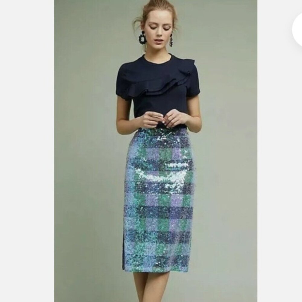 Maeve by Anthropologie Sequined Palette Midi PurpleGreen Size 4 EUC